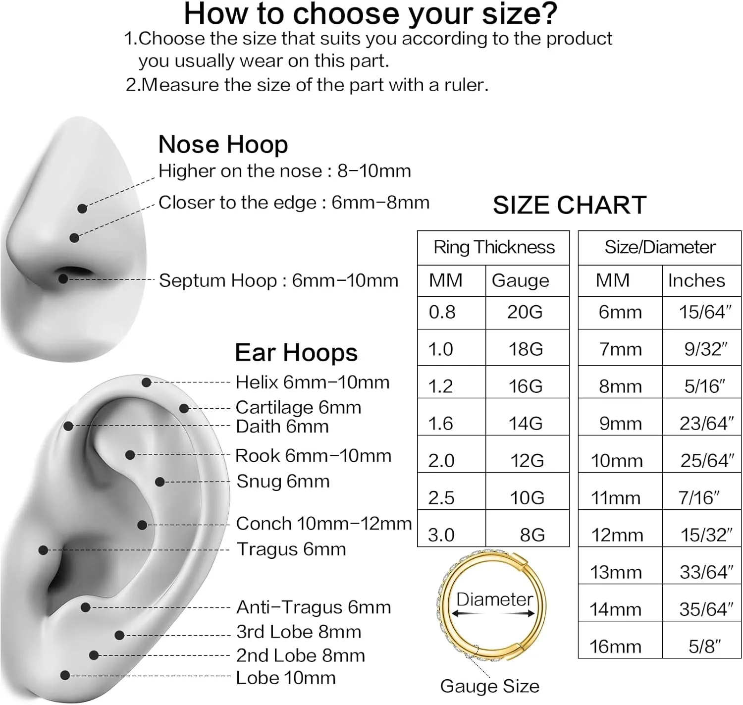 Nose Rings Hoops Surgical Steel Tragus Piercing Jewelry Nose Rings for Women 20G Nose Hoops Featuring Clear CZ