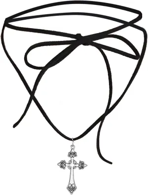 NUEAYMS Delicate Cross Pendant Choker Cross Tie Choker Cross Strap Necklaces Alloy Material Religious Jewelry Gift for Woman