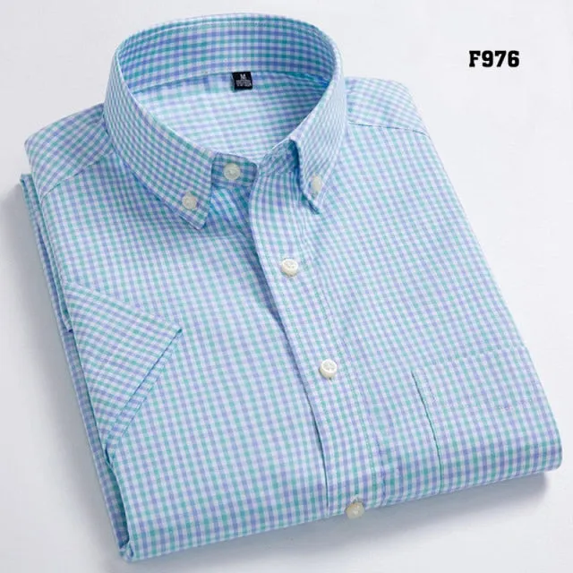 Nukty High Quality Men's Oxford Casual Shirts Leisure Design Plaid Men's Social Shirts 100% Cotton Short Sleeve Men's Dress Shirts