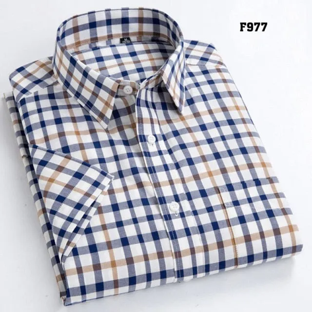 Nukty High Quality Men's Oxford Casual Shirts Leisure Design Plaid Men's Social Shirts 100% Cotton Short Sleeve Men's Dress Shirts