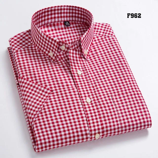 Nukty High Quality Men's Oxford Casual Shirts Leisure Design Plaid Men's Social Shirts 100% Cotton Short Sleeve Men's Dress Shirts