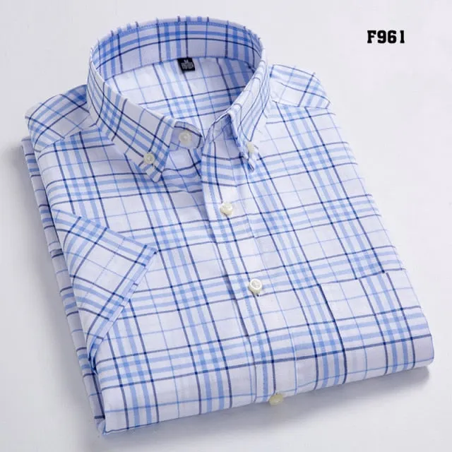 Nukty High Quality Men's Oxford Casual Shirts Leisure Design Plaid Men's Social Shirts 100% Cotton Short Sleeve Men's Dress Shirts