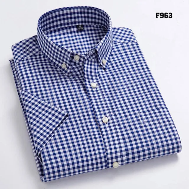 Nukty High Quality Men's Oxford Casual Shirts Leisure Design Plaid Men's Social Shirts 100% Cotton Short Sleeve Men's Dress Shirts