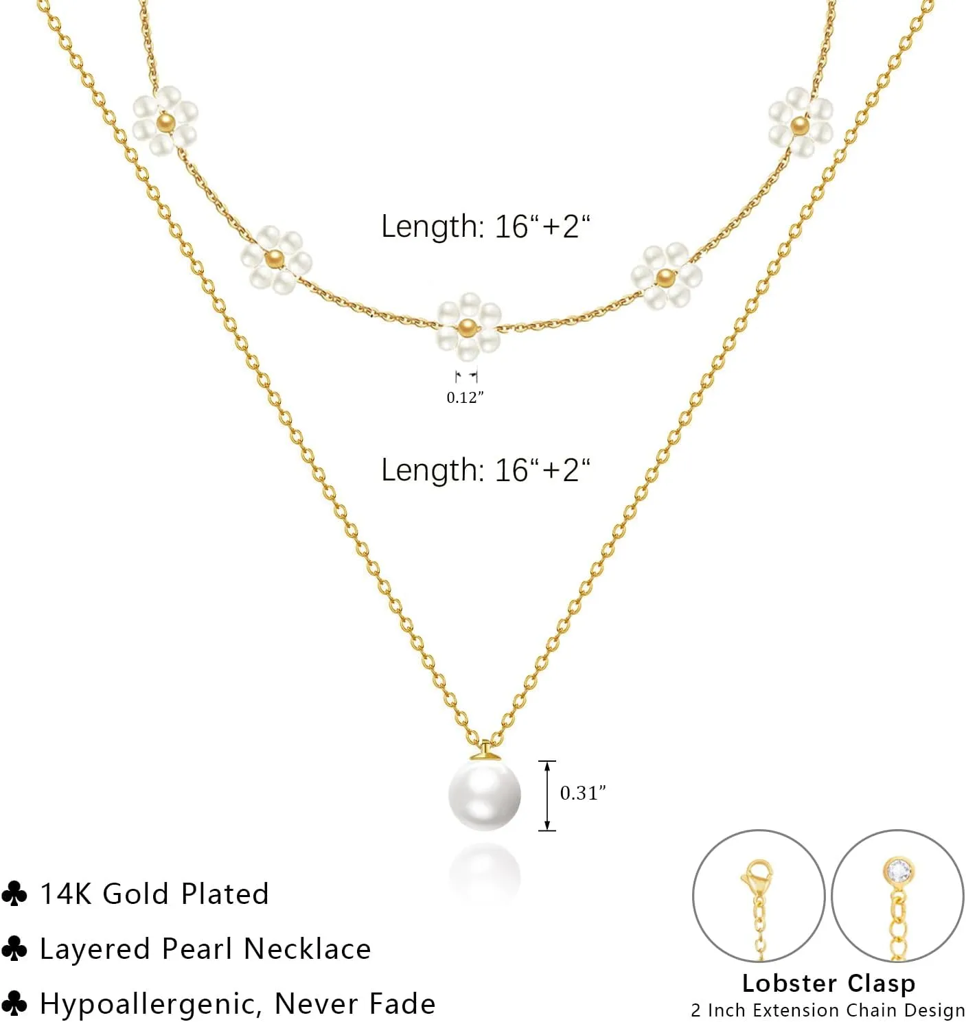 OGD Gold Pearl Necklaces Set for Women 14K Gold Plated Dainty Layered Pearl Cute Daisy Pearl Choker Gold Necklace Gifts for Women Gold Trendy Jewelry Gifts