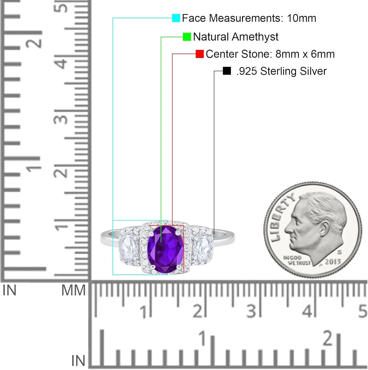 OMRANII Art Deco Three Stone Oval Natural Amethyst Trio Ring Vintage Style Halo CZ Trellis Engagement Rings For Her 925 Sterling Silver Wedding Gift For Women