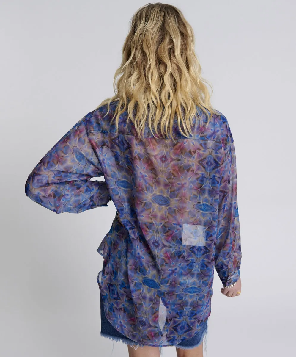 ONE TEASPOON Womens Cymatic Reflections Utility Shirt Blue