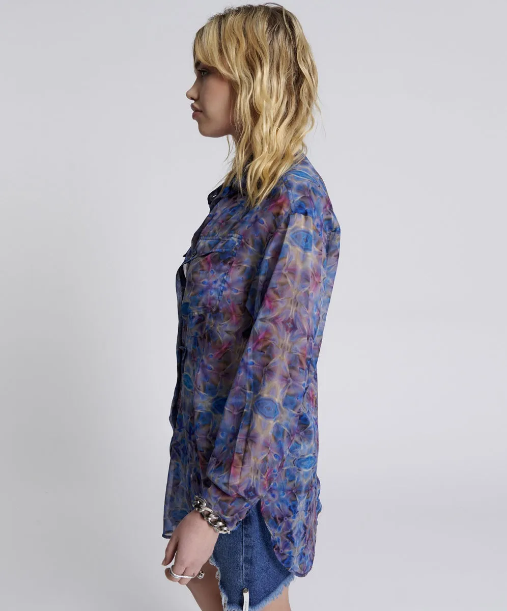 ONE TEASPOON Womens Cymatic Reflections Utility Shirt Blue