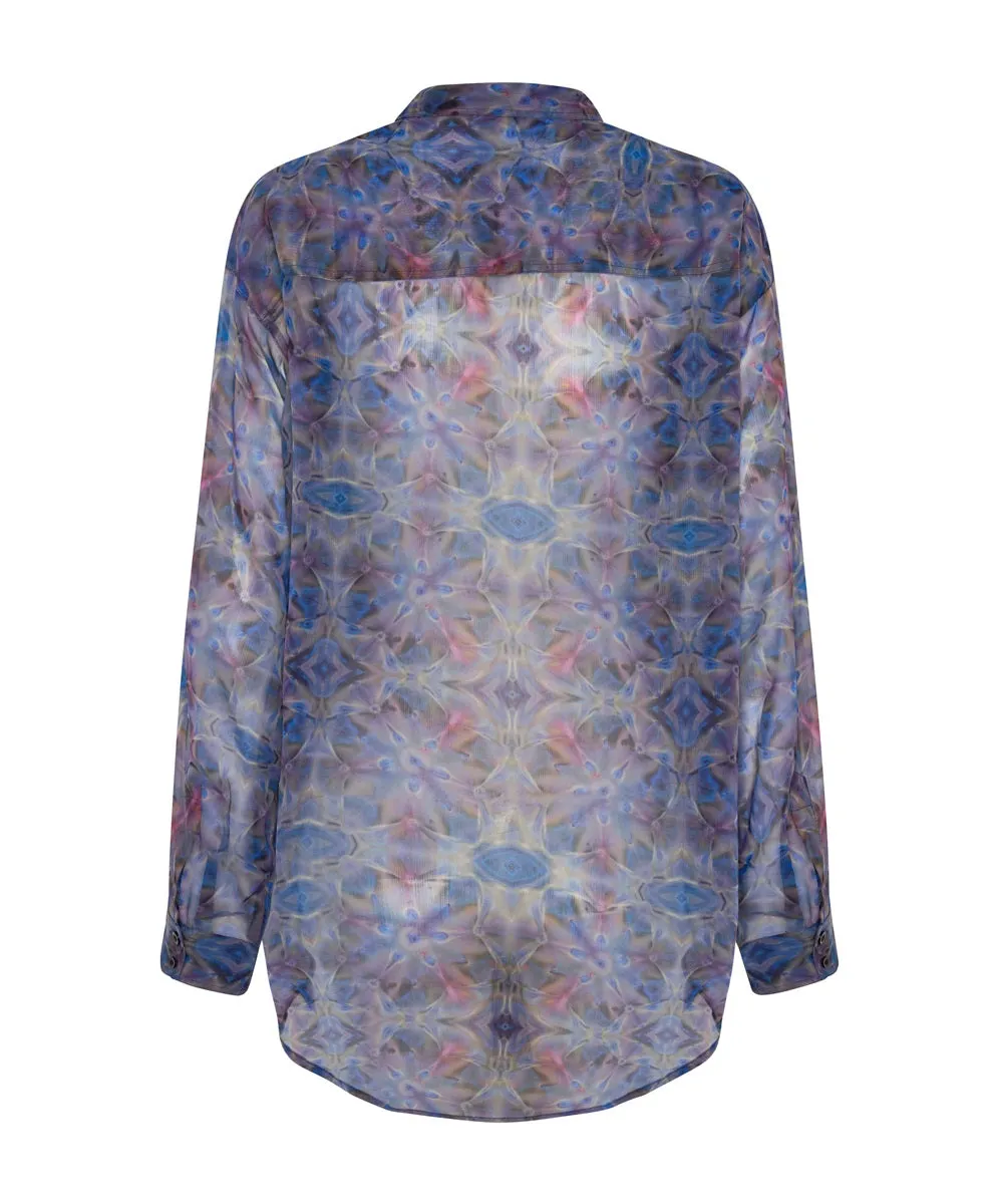 ONE TEASPOON Womens Cymatic Reflections Utility Shirt Blue