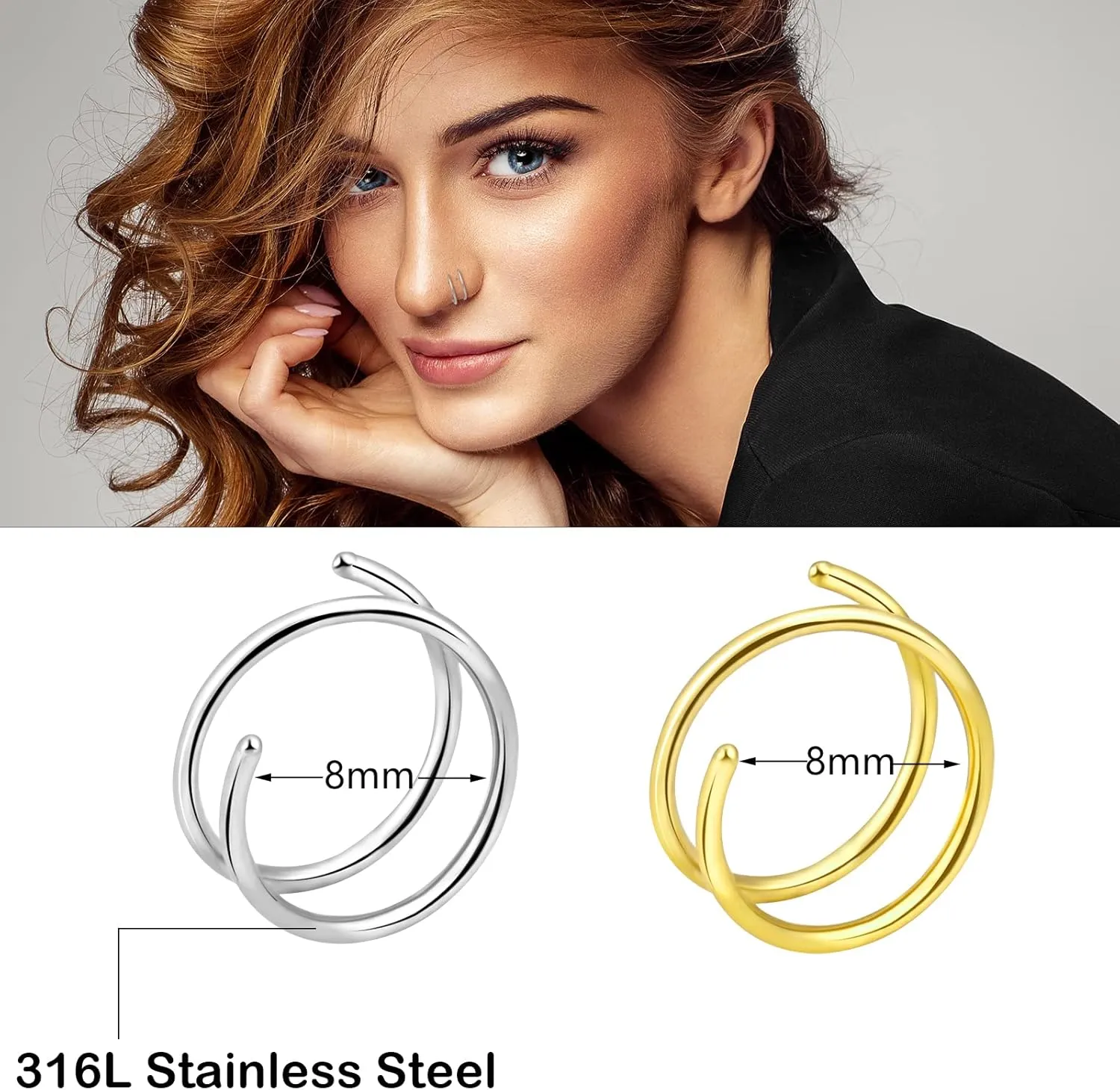 ONESING 20G Double Nose Ring Hoop for Single Piercing - 2-36 Pcs Jewelry for Women