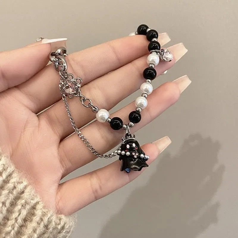 ONLYJUMP 2Pcs Halloween Ghost Heart Bead Bracelet Set for Women Men Cute Love Heart Couple Matching Bracelet Adjustable Lover Friend Friendship Jewelry Gift