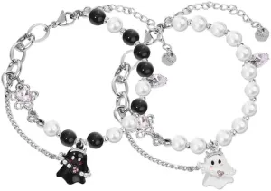 ONLYJUMP 2Pcs Halloween Ghost Heart Bead Bracelet Set for Women Men Cute Love Heart Couple Matching Bracelet Adjustable Lover Friend Friendship Jewelry Gift
