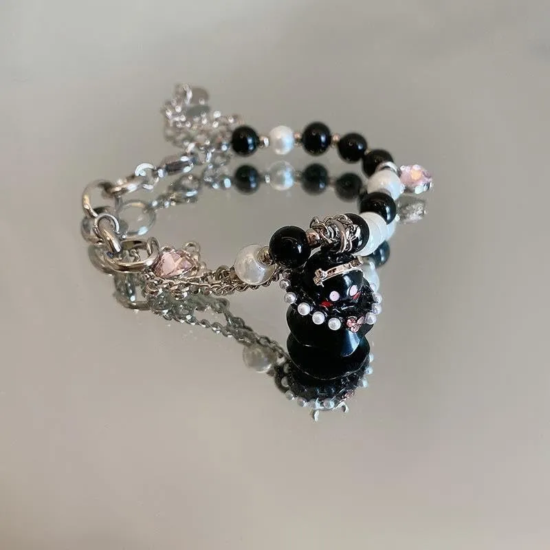ONLYJUMP 2Pcs Halloween Ghost Heart Bead Bracelet Set for Women Men Cute Love Heart Couple Matching Bracelet Adjustable Lover Friend Friendship Jewelry Gift