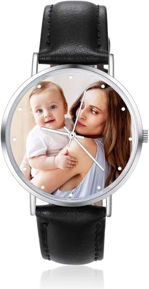 OPALSTOCK Personalized Watch Engraved Words Photo Wrist Watches Leather Strap Handmade Couple Watch Customized Father's Mother's Groom Gift