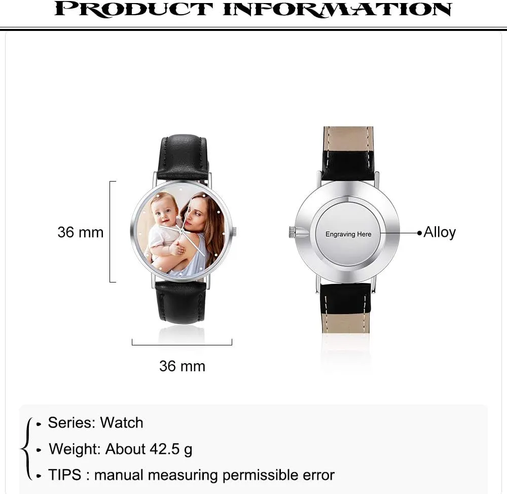 OPALSTOCK Personalized Watch Engraved Words Photo Wrist Watches Leather Strap Handmade Couple Watch Customized Father's Mother's Groom Gift