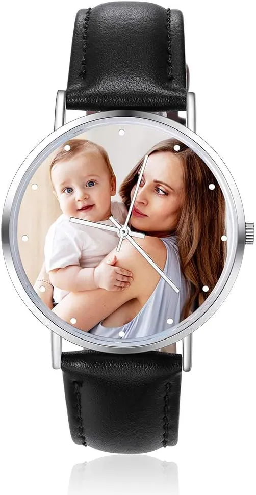 OPALSTOCK Personalized Watch Engraved Words Photo Wrist Watches Leather Strap Handmade Couple Watch Customized Father's Mother's Groom Gift