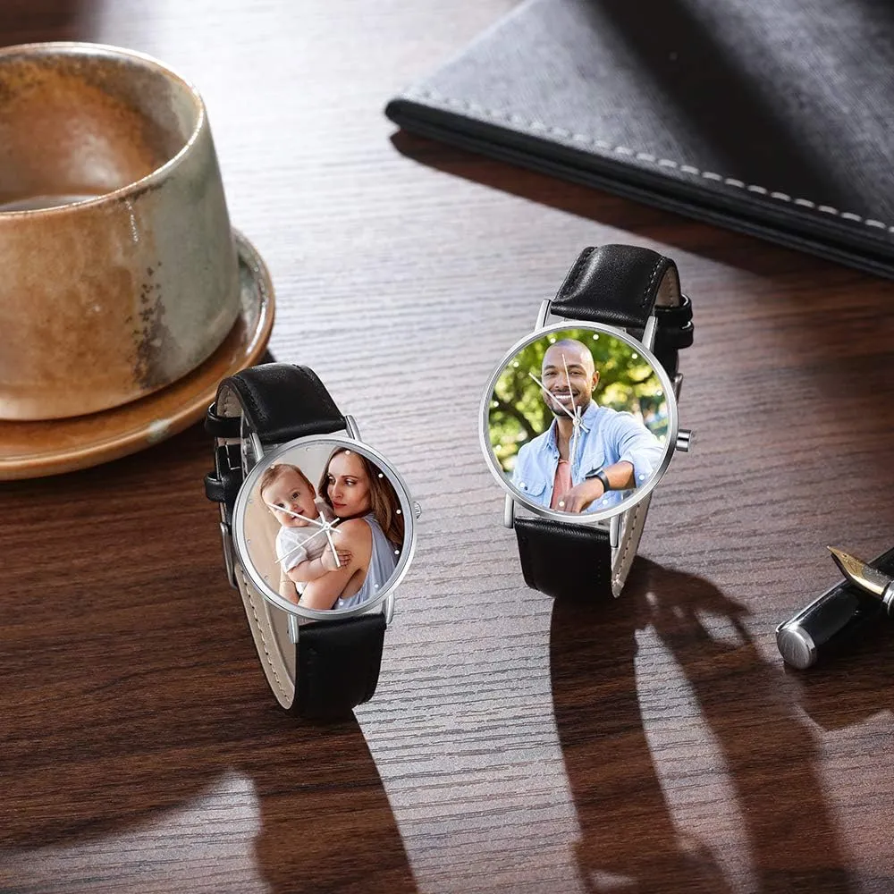 OPALSTOCK Personalized Watch Engraved Words Photo Wrist Watches Leather Strap Handmade Couple Watch Customized Father's Mother's Groom Gift
