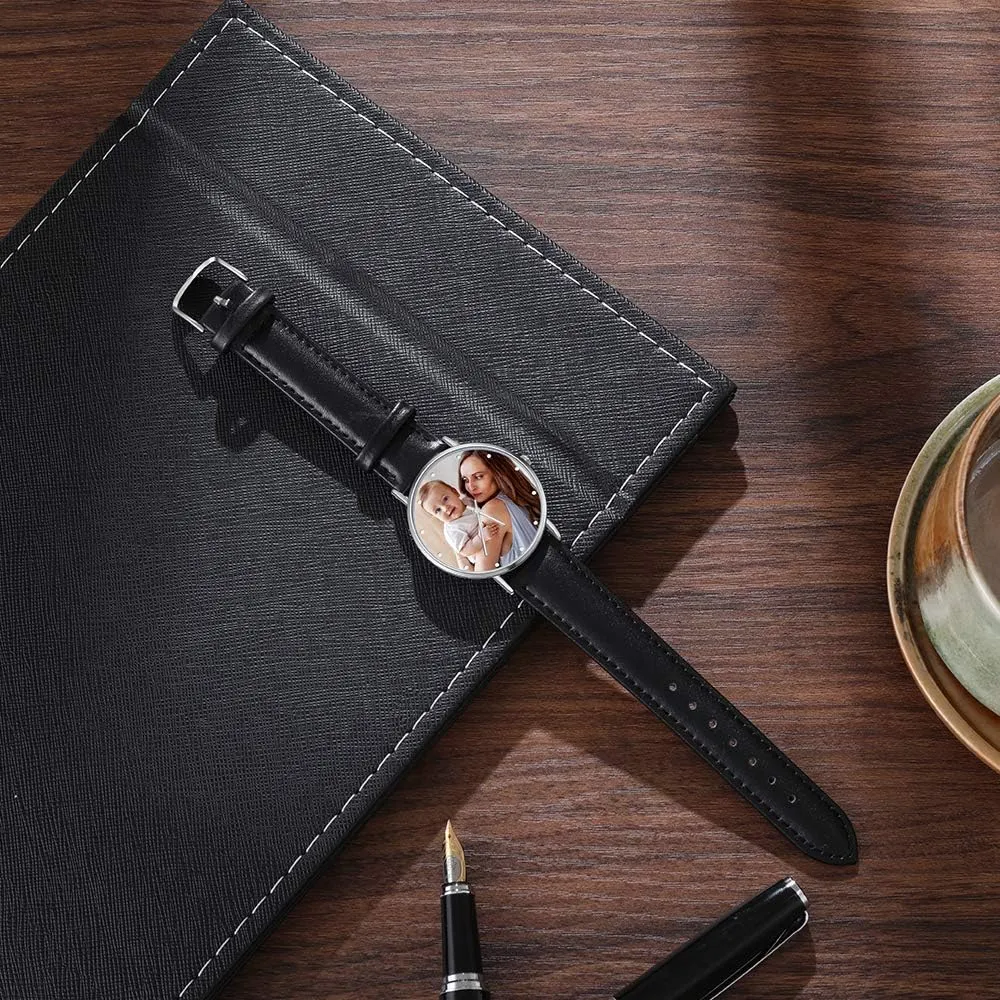 OPALSTOCK Personalized Watch Engraved Words Photo Wrist Watches Leather Strap Handmade Couple Watch Customized Father's Mother's Groom Gift