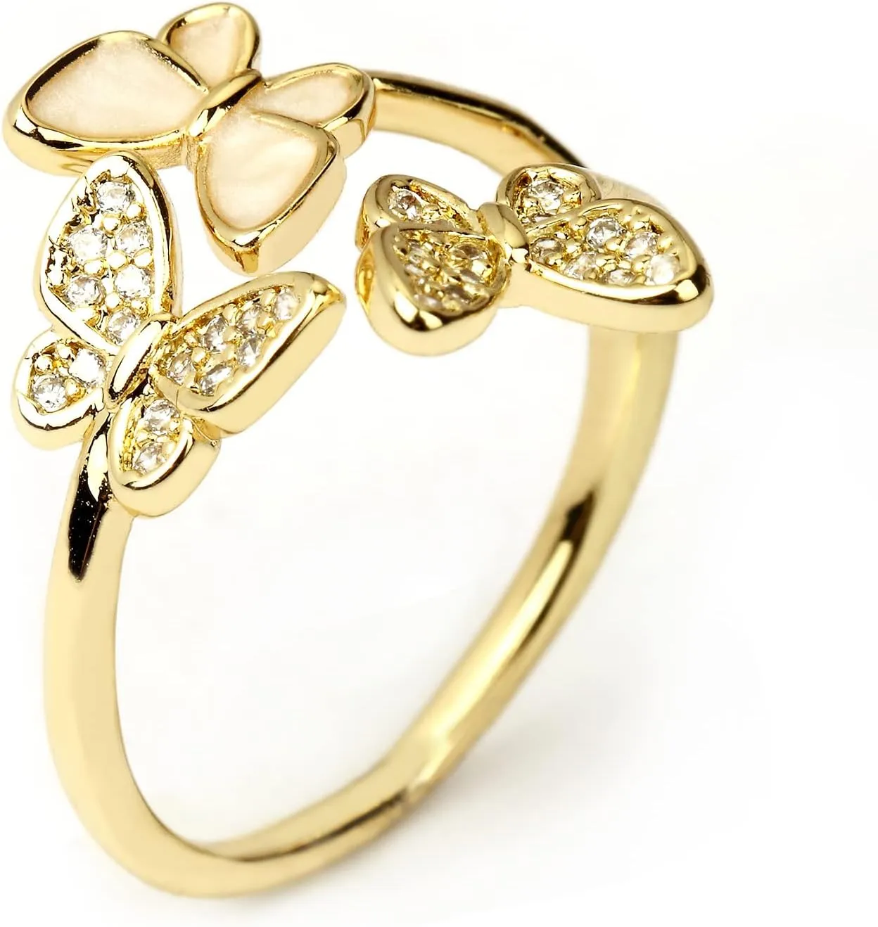 Open Butterfly Dainty Rings - 18K Gold Plated Cubic Zirconia Circle Rings Jewelry Accessory Gifts for Women