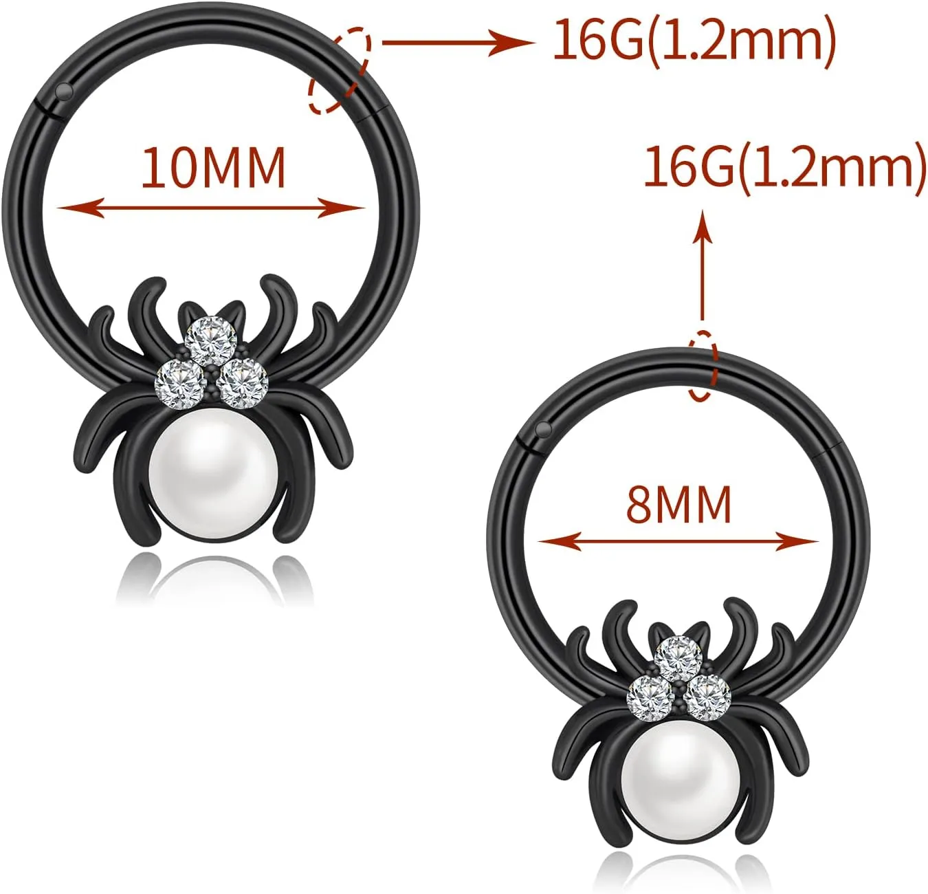 Oyaface 16G Stainless Steel Spider Web Hinged Segment Ring Black/Silver Nose Hoop Cartilage Earrings Daith Helix Tragus Conch Piercing Jewelry for Women and Men,8MM/10MM