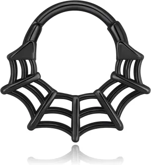 Oyaface 16G Stainless Steel Spider Web Hinged Segment Ring Black/Silver Nose Hoop Cartilage Earrings Daith Helix Tragus Conch Piercing Jewelry for Women and Men,8MM/10MM