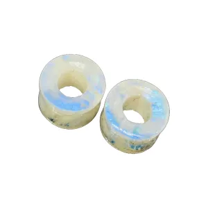 Pair of Natural Rainbow White Moonstone Handmade Double Flared Ear Gauges Plug Tunnel, 6g (4mm) to 13/16 inch (20mm), Customized Size Wholesale Available (5/8 (16mm))