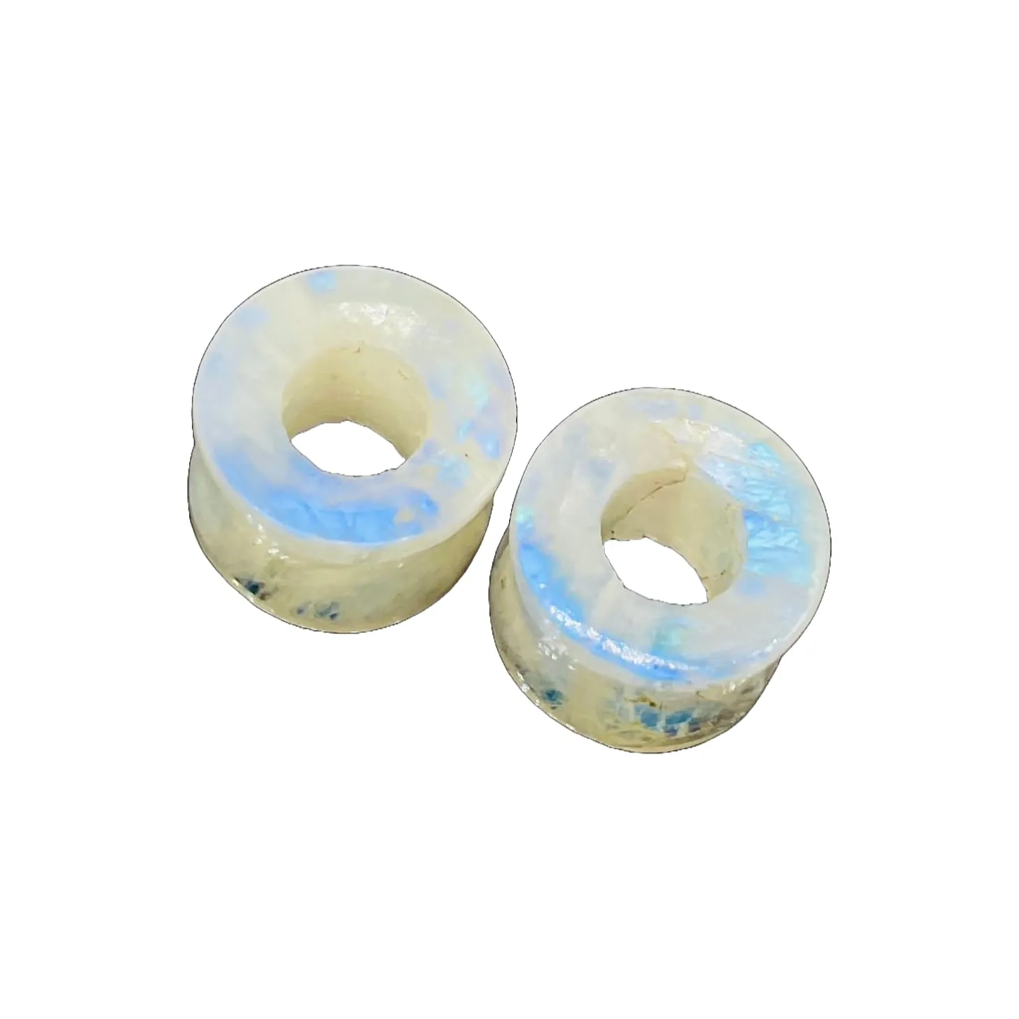 Pair of Natural Rainbow White Moonstone Handmade Double Flared Ear Gauges Plug Tunnel, 6g (4mm) to 13/16 inch (20mm), Customized Size Wholesale Available (5/8 (16mm))