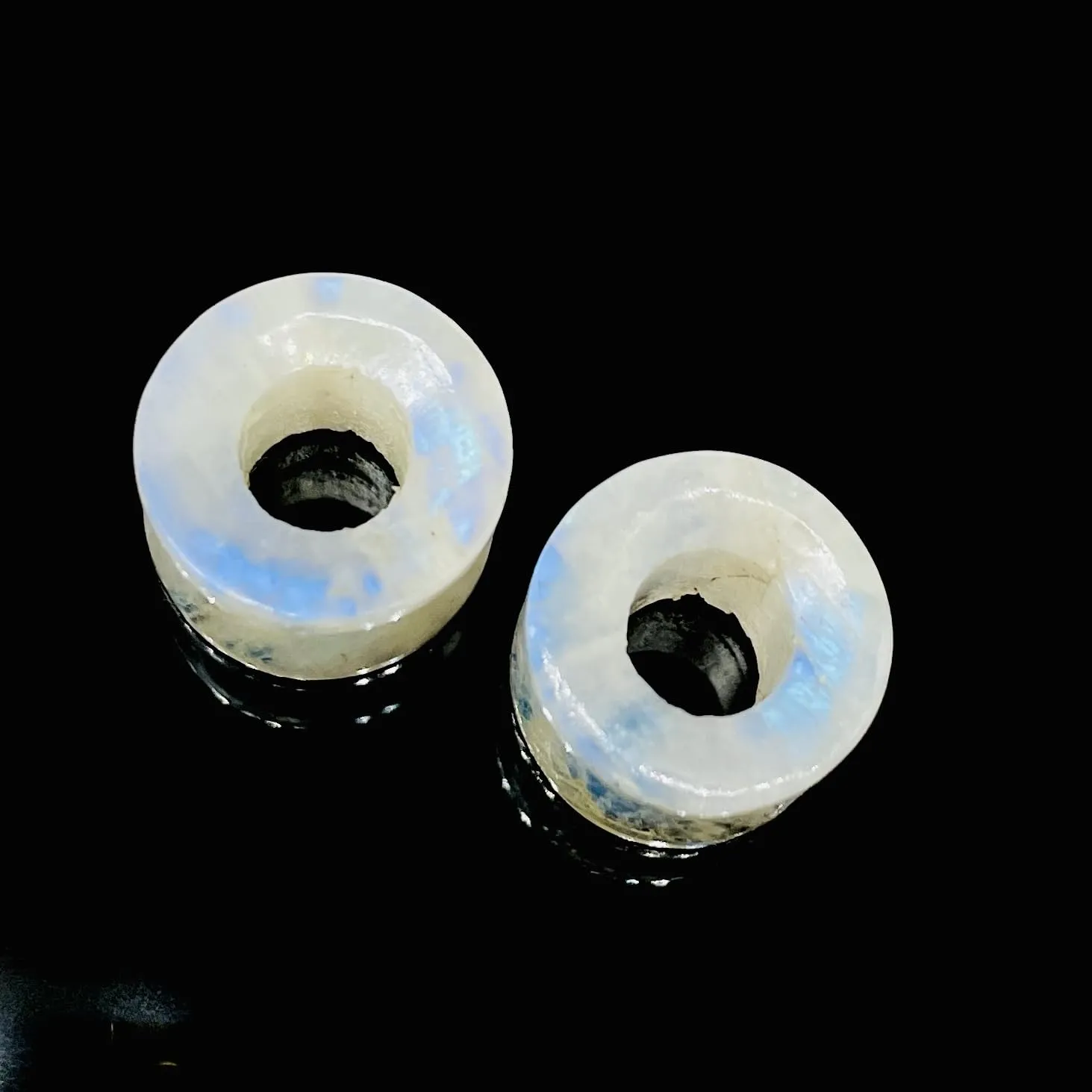 Pair of Natural Rainbow White Moonstone Handmade Double Flared Ear Gauges Plug Tunnel, 6g (4mm) to 13/16 inch (20mm), Customized Size Wholesale Available (5/8 (16mm))