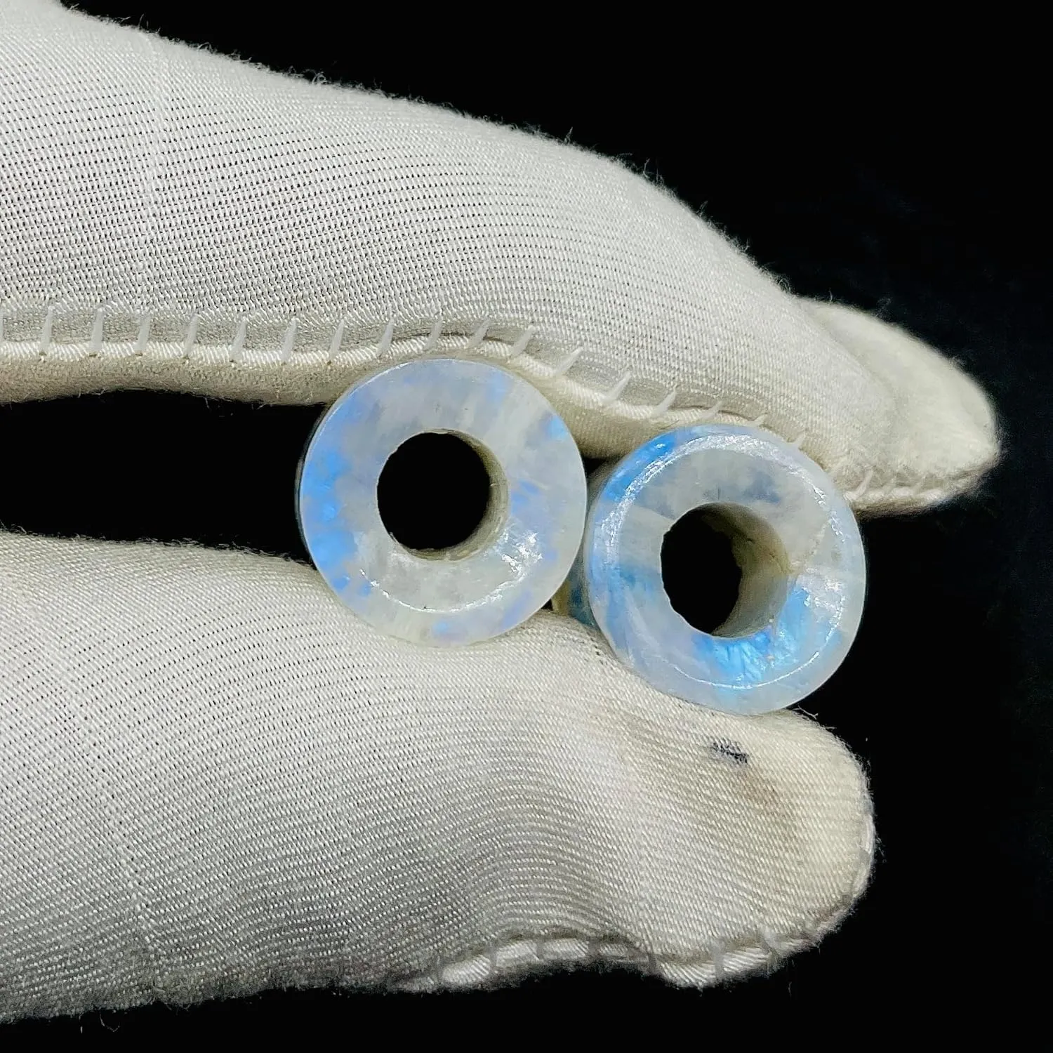 Pair of Natural Rainbow White Moonstone Handmade Double Flared Ear Gauges Plug Tunnel, 6g (4mm) to 13/16 inch (20mm), Customized Size Wholesale Available (5/8 (16mm))