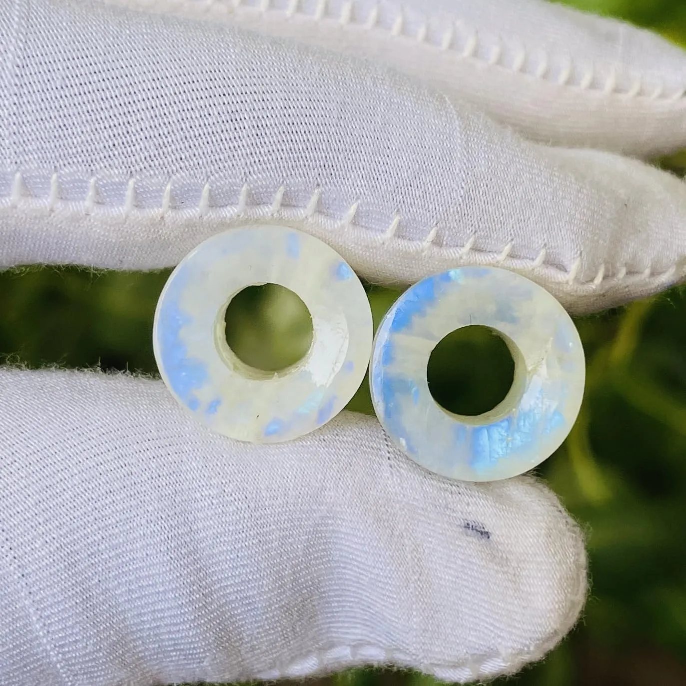 Pair of Natural Rainbow White Moonstone Handmade Double Flared Ear Gauges Plug Tunnel, 6g (4mm) to 13/16 inch (20mm), Customized Size Wholesale Available (5/8 (16mm))
