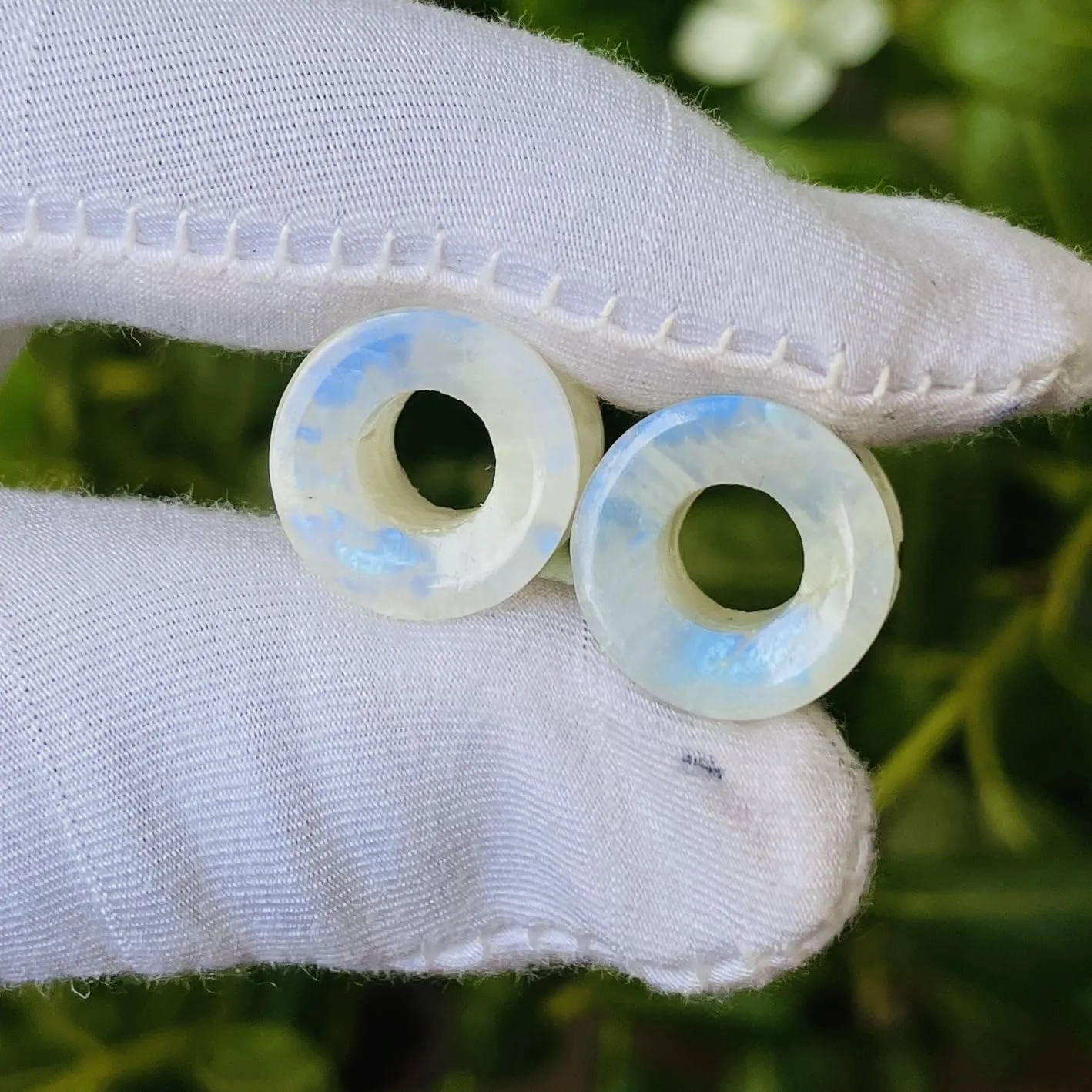 Pair of Natural Rainbow White Moonstone Handmade Double Flared Ear Gauges Plug Tunnel, 6g (4mm) to 13/16 inch (20mm), Customized Size Wholesale Available (5/8 (16mm))