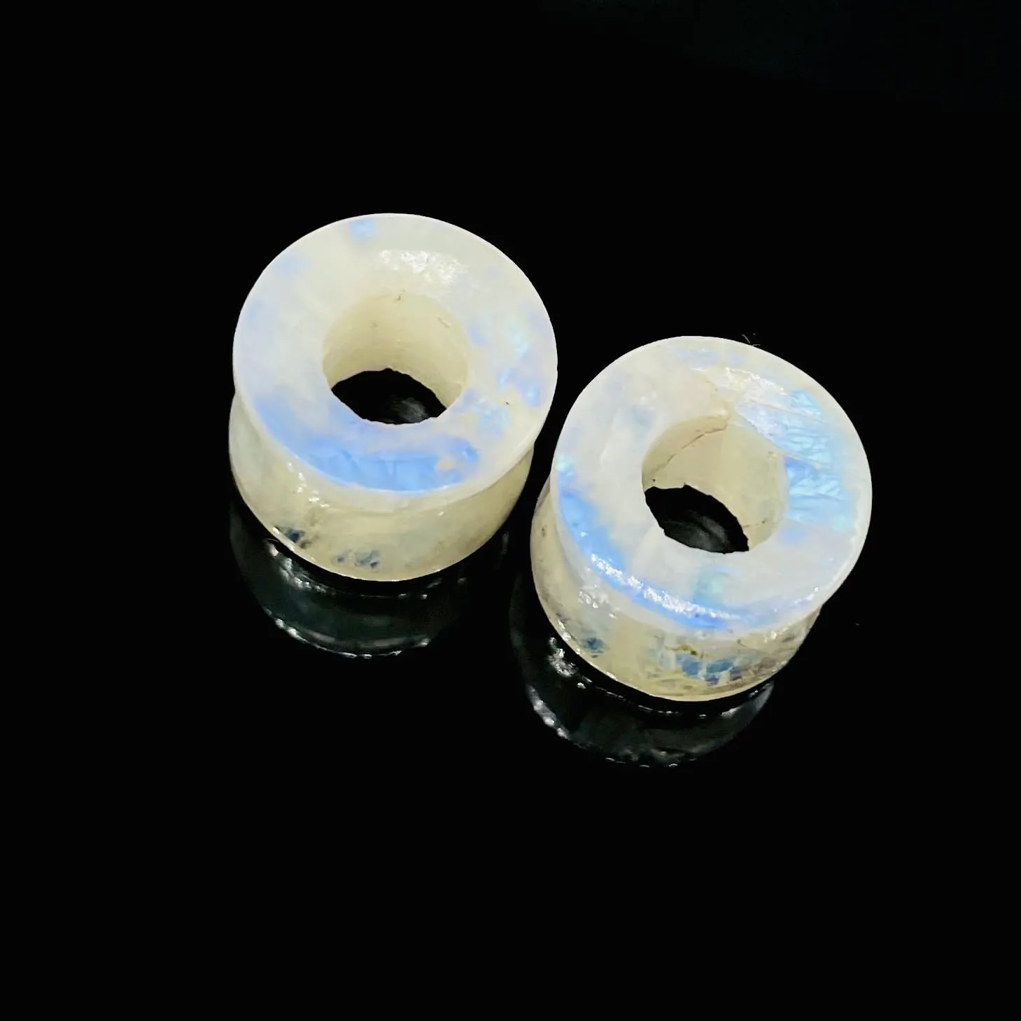Pair of Natural Rainbow White Moonstone Handmade Double Flared Ear Gauges Plug Tunnel, 6g (4mm) to 13/16 inch (20mm), Customized Size Wholesale Available (5/8 (16mm))