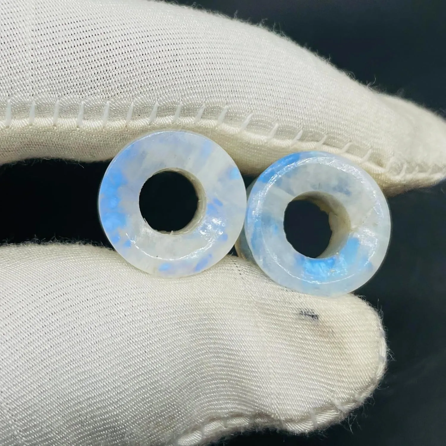 Pair of Natural Rainbow White Moonstone Handmade Double Flared Ear Gauges Plug Tunnel, 6g (4mm) to 13/16 inch (20mm), Customized Size Wholesale Available (5/8 (16mm))