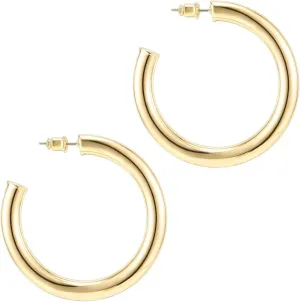 PAVOI 14K Gold Plated Lightweight Chunky Open Hoops for Women | Trendy Gold Hoop Earrings