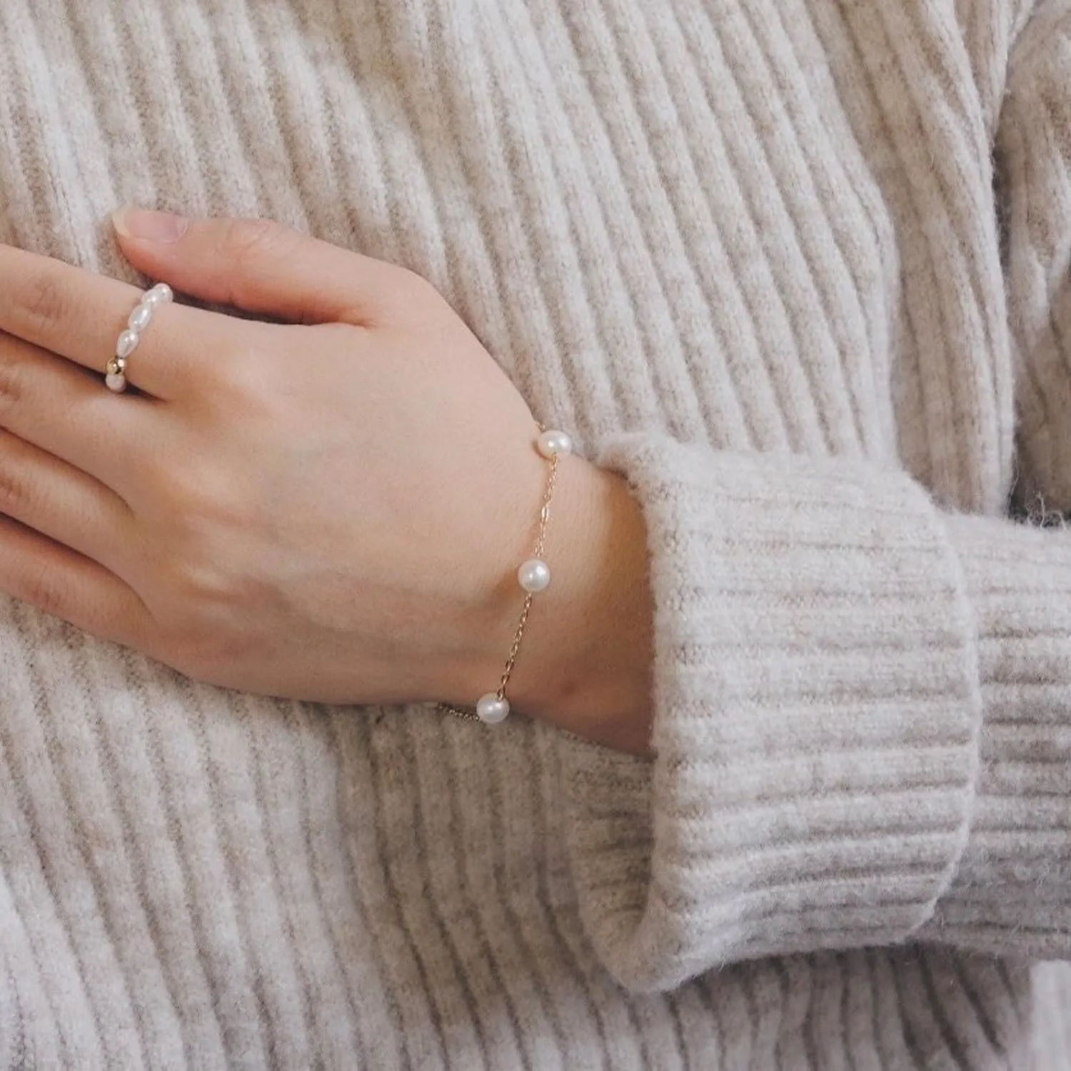 Pearl Bracelet-14K Gold Filled Pear Bracelets for women 6.5 2