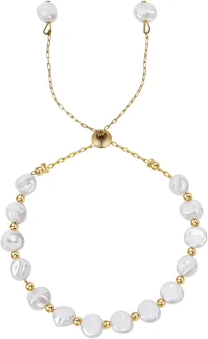 Pearl Bracelets for Women, Dainty Pearl Beads Gold Chain Adjustable Bracelets Personalized Simple Fashion Holiday Present Women Jewelry Gifts