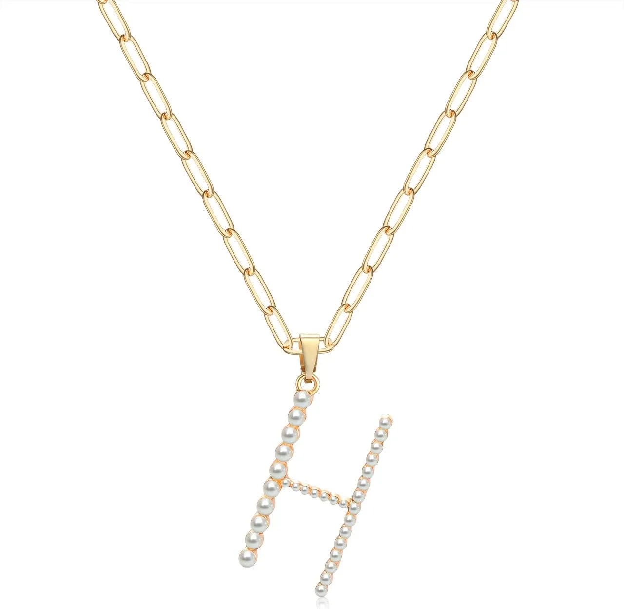 Pearl Initial Necklace Personalized 18K Gold Plated Paperclip Chain Letter Choker Necklaces for Women Alphabet Pendant Necklace Anniversary Birthday Gift for Women