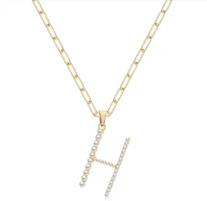 Pearl Initial Necklace Personalized 18K Gold Plated Paperclip Chain Letter Choker Necklaces for Women Alphabet Pendant Necklace Anniversary Birthday Gift for Women