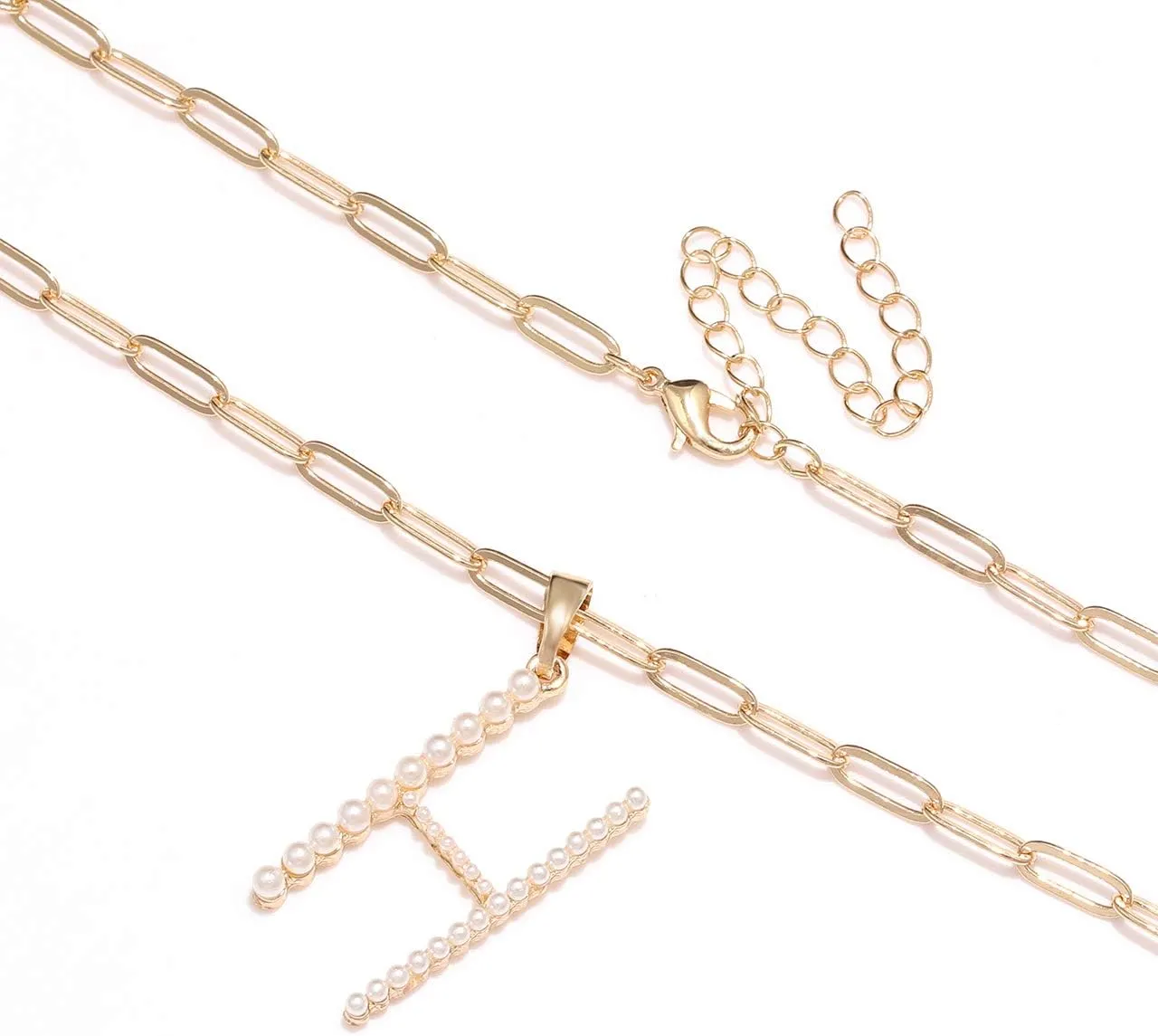 Pearl Initial Necklace Personalized 18K Gold Plated Paperclip Chain Letter Choker Necklaces for Women Alphabet Pendant Necklace Anniversary Birthday Gift for Women