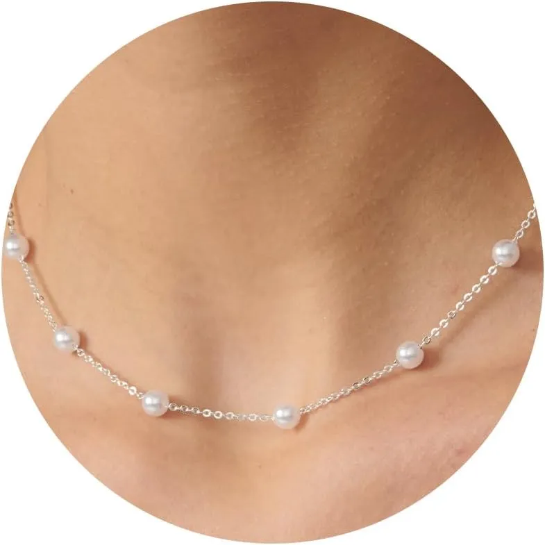 Pearl Necklace for Women- 14K Gold-plated/White Gold-plated Dainty Pearl Necklace for Women