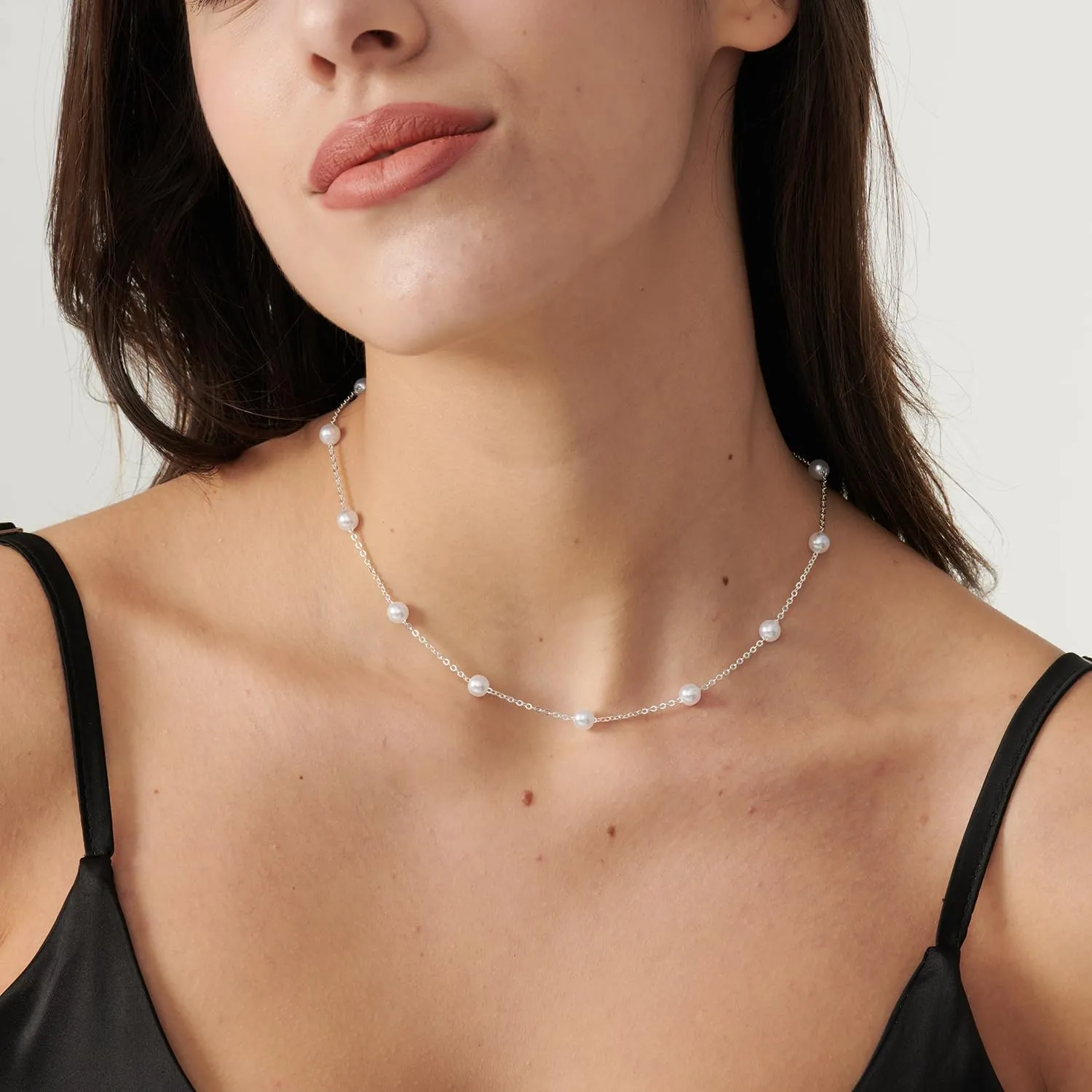 Pearl Necklace for Women- 14K Gold-plated/White Gold-plated Dainty Pearl Necklace for Women