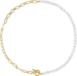 Pearl Necklace for Women Girls, Paper Clip Half Link Cross Disco Ball Pearl Chain Necklaces, Pearl Choker Chunky Necklace Dainty Pearl Chain OT Necklace Fashion Trendy Jewelry Birthday Gifts for Her