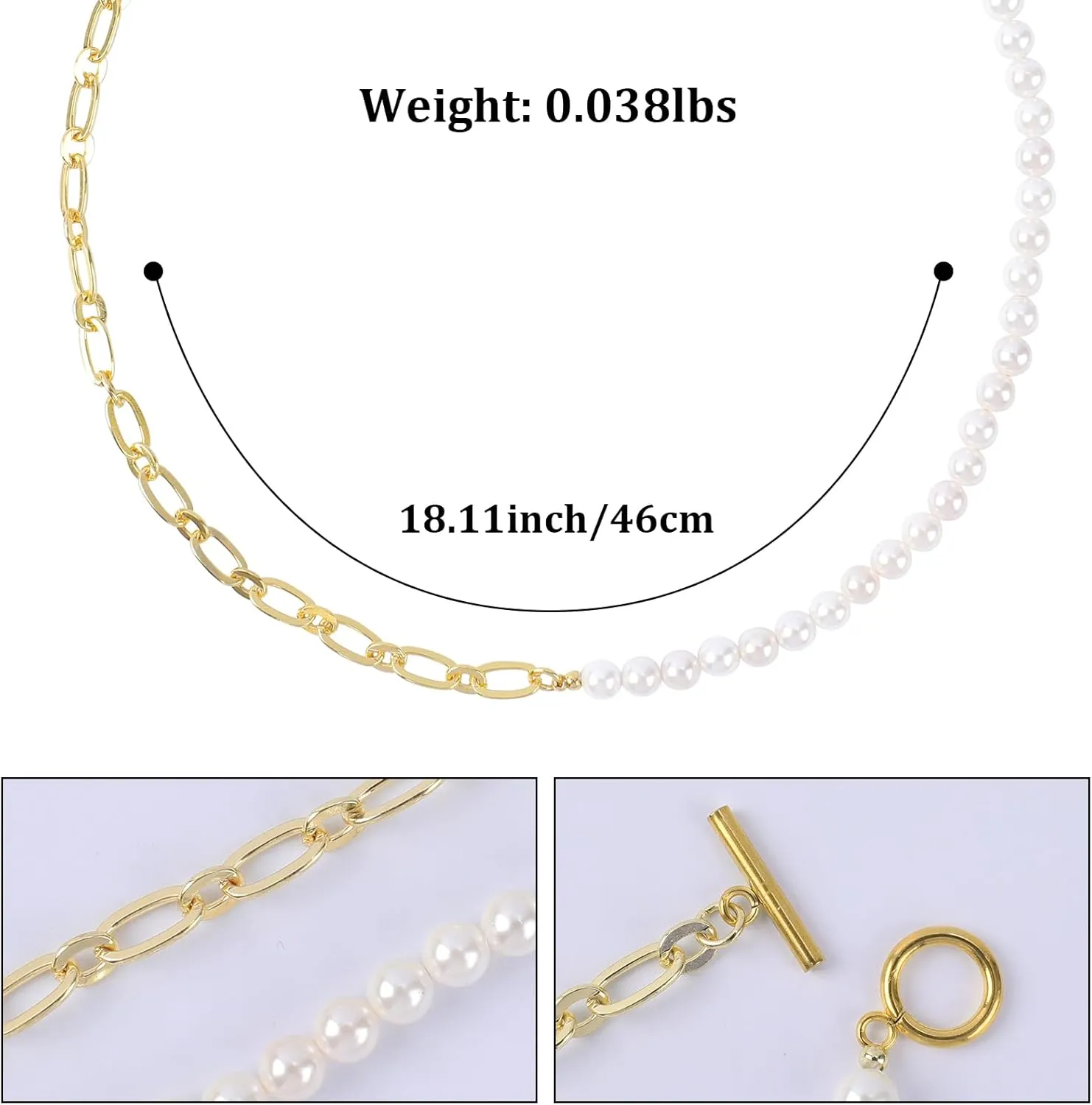 Pearl Necklace for Women Girls, Paper Clip Half Link Cross Disco Ball Pearl Chain Necklaces, Pearl Choker Chunky Necklace Dainty Pearl Chain OT Necklace Fashion Trendy Jewelry Birthday Gifts for Her