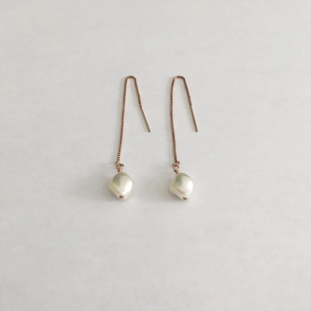 Pearl Threader Earrings (Rose Gold)