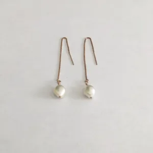 Pearl Threader Earrings (Rose Gold)