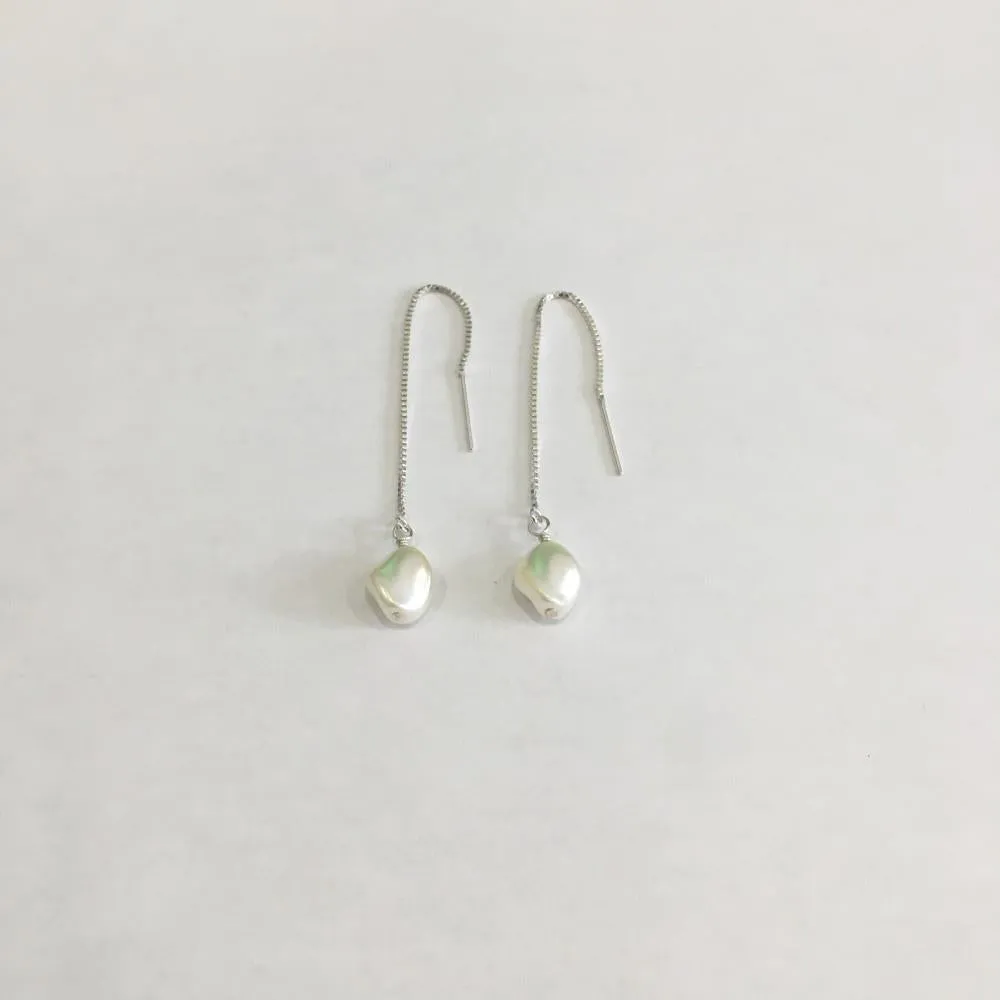 Pearl Threader Earrings (Silver)