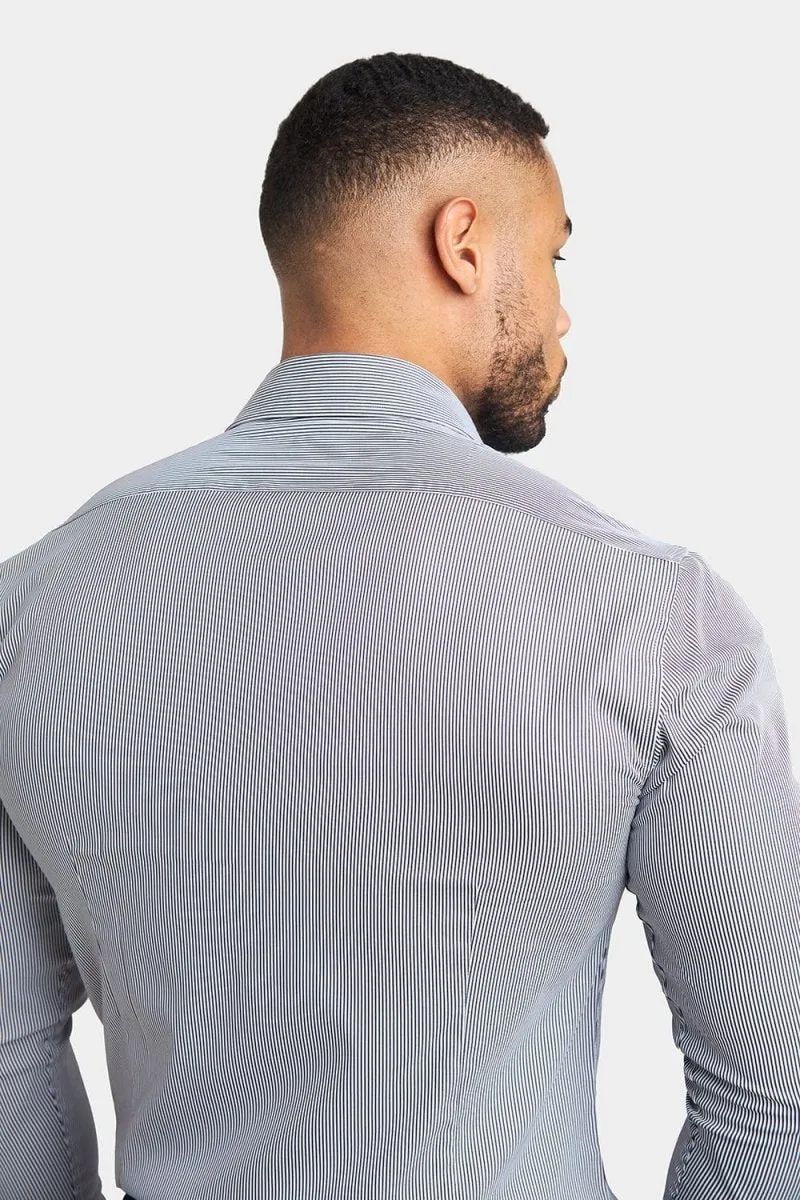 Performance Business Shirt in Navy Fine Stripe