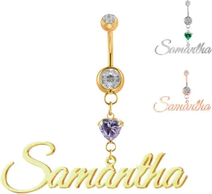 Personalized Belly Ring for Women Custom Name Belly Button Ring with Heart Birthstone Surgical Stainless Steel Clicker Piercings ewelry Nameplate Gift for Birthday Gifts for Girlfriend, Wife
