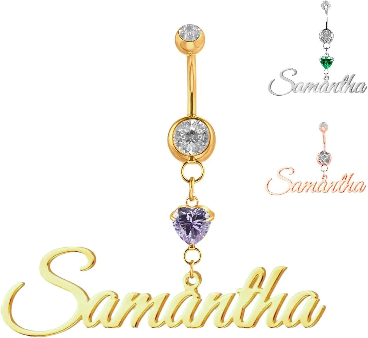 Personalized Belly Ring for Women Custom Name Belly Button Ring with Heart Birthstone Surgical Stainless Steel Clicker Piercings ewelry Nameplate Gift for Birthday Gifts for Girlfriend, Wife