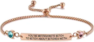 Personalized Custom Birthstones Bracelet Engaved You're My Favorite Bitch Link Chain Bracelets Gifts For Women Girlfriend Mother Birthday Christmas Friendship Sister Bridesmaid
