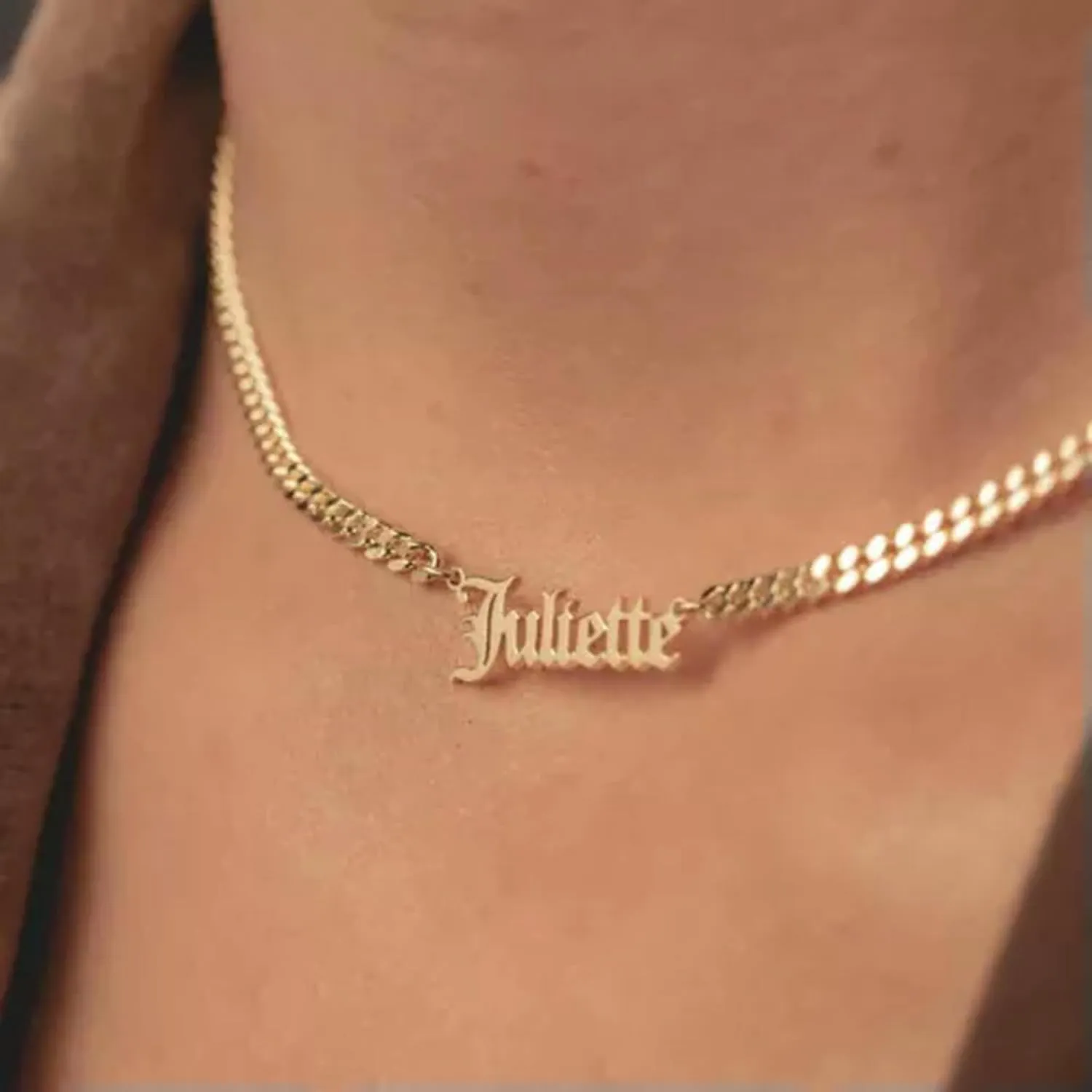 Personalized Gothic Old English Custom Name Cuban Link Chain Necklace-5mm Silver-16-Leave us Message